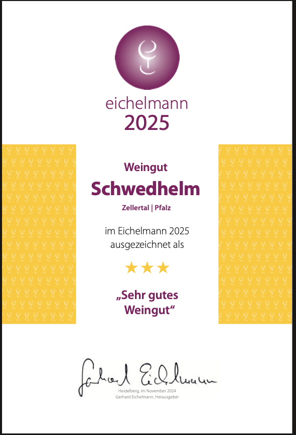 Eichelmann Zertifikat 2025 für das Weingut Schwedhelm ausgezeichnet als "Sehr gutes Weingut".